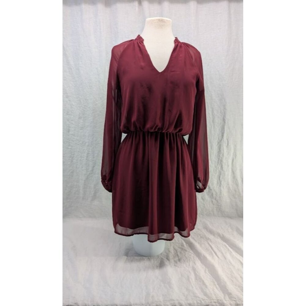 Honey Punch burgundy long sleeve mini dress v neck women's size medium D6